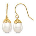 10K 7-8mm White Rice Freshwater Cultured Pearl Dangle Earrings