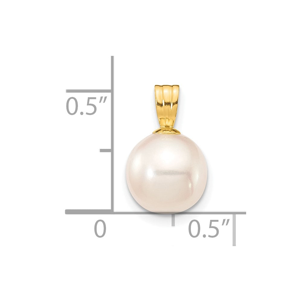 10K 8-9mm White Round Freshwater Cultured Pearl Pendant