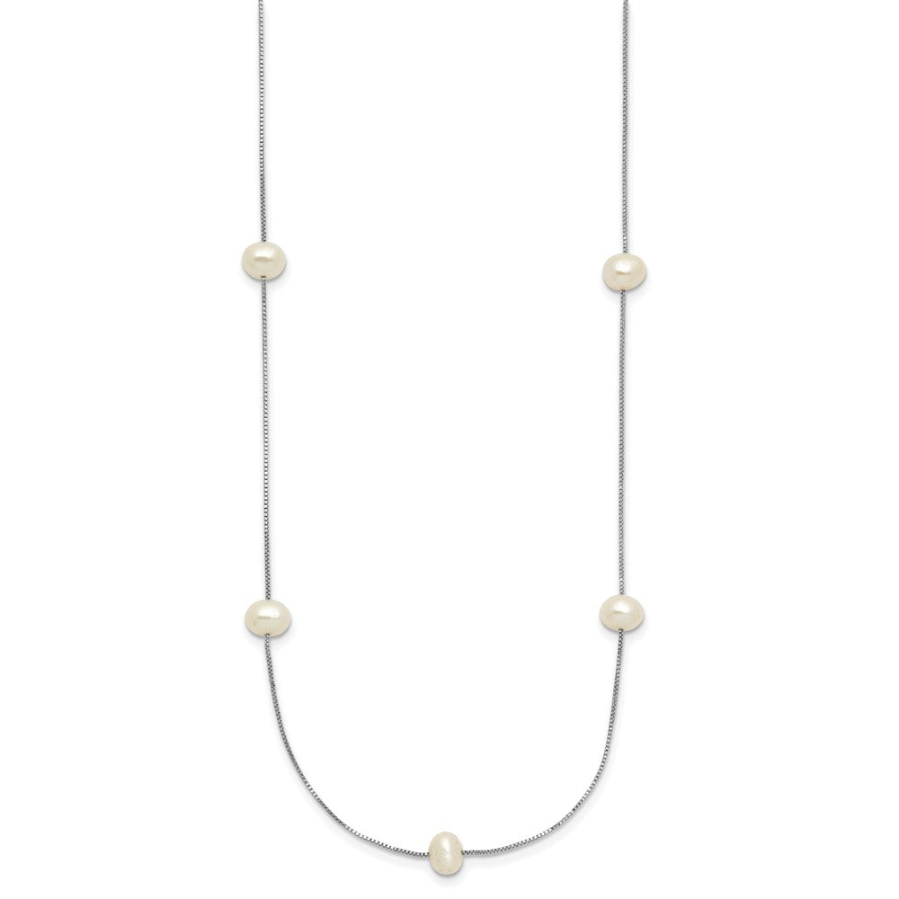 10K White Gold 5-6mm Round White FWC Pearl 9-Station Necklace