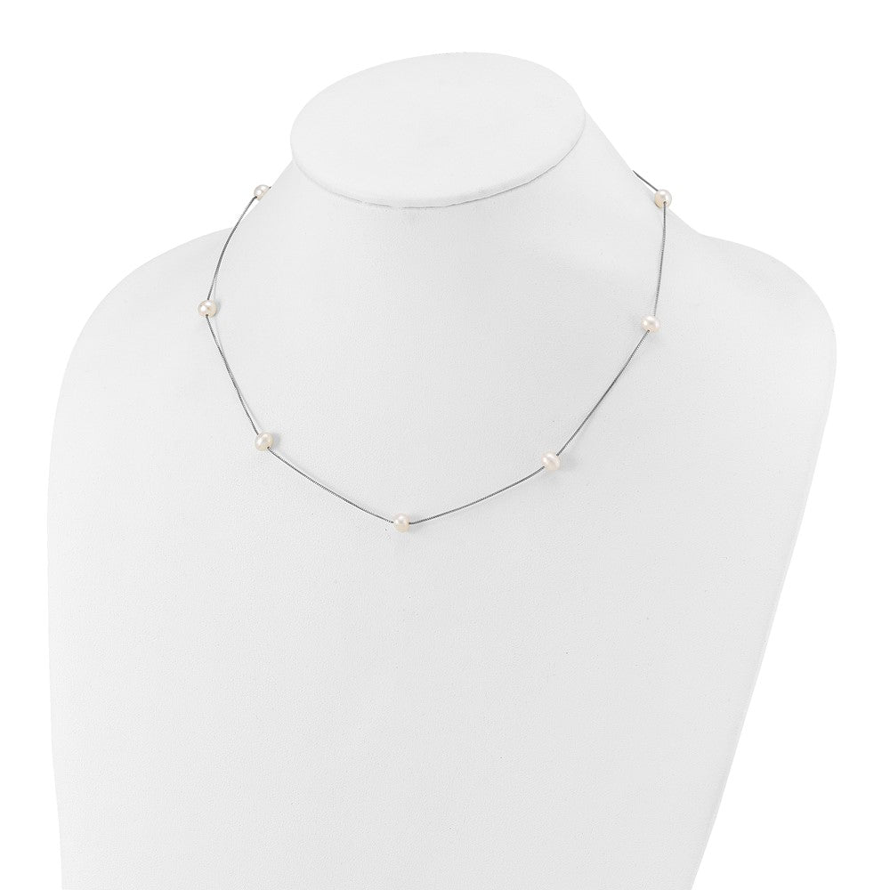10K White Gold 5-6mm Round White FWC Pearl 9-Station Necklace