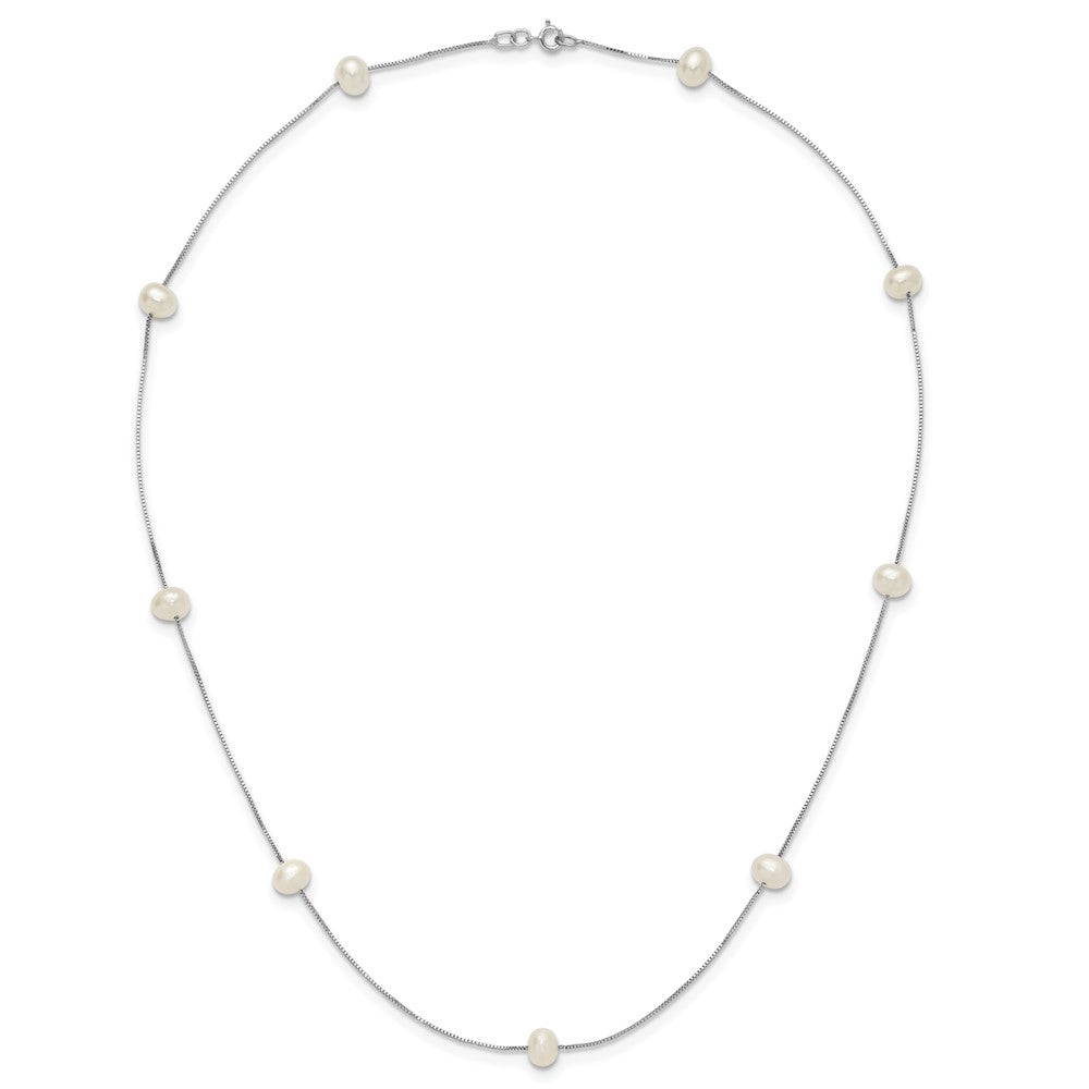 10K White Gold 5-6mm Round White FWC Pearl 9-Station Necklace