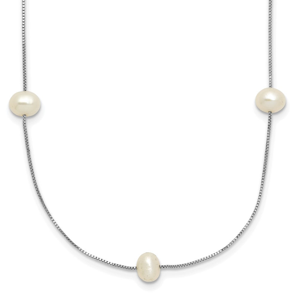 10K White Gold 5-6mm Round White FWC Pearl 9-Station Necklace
