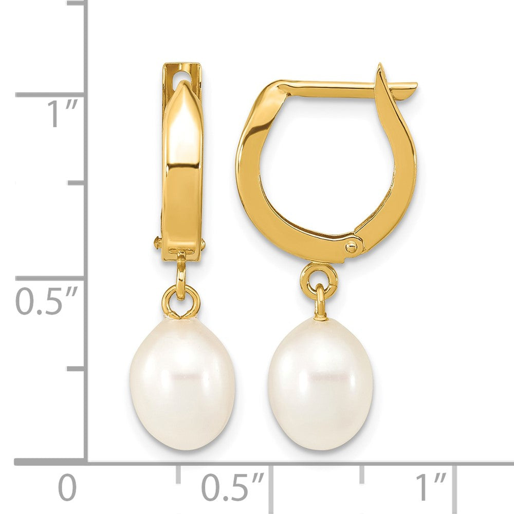 10K 6-7mm Rice White FWC Pearl Hoop Dangle Earrings