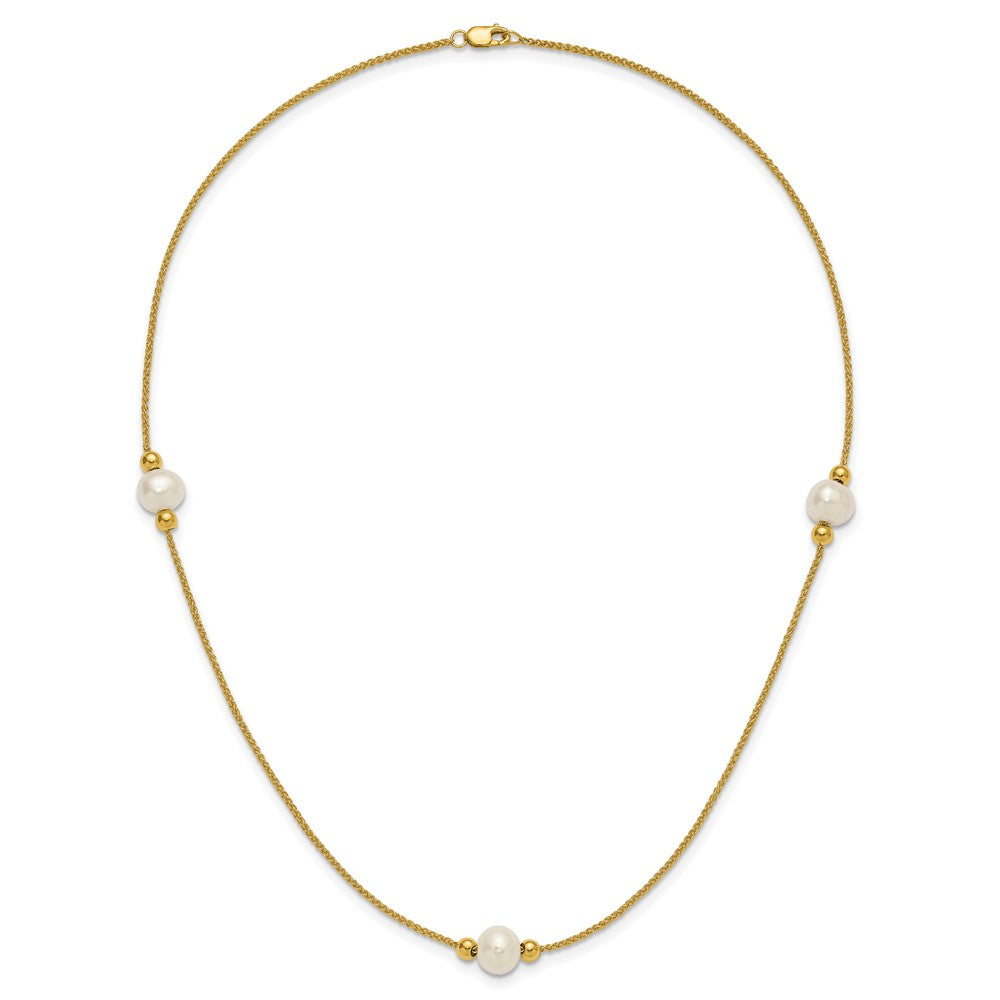10k Polished 8-9mm Semi-Round FWC Pearl 3 Station Bracelet