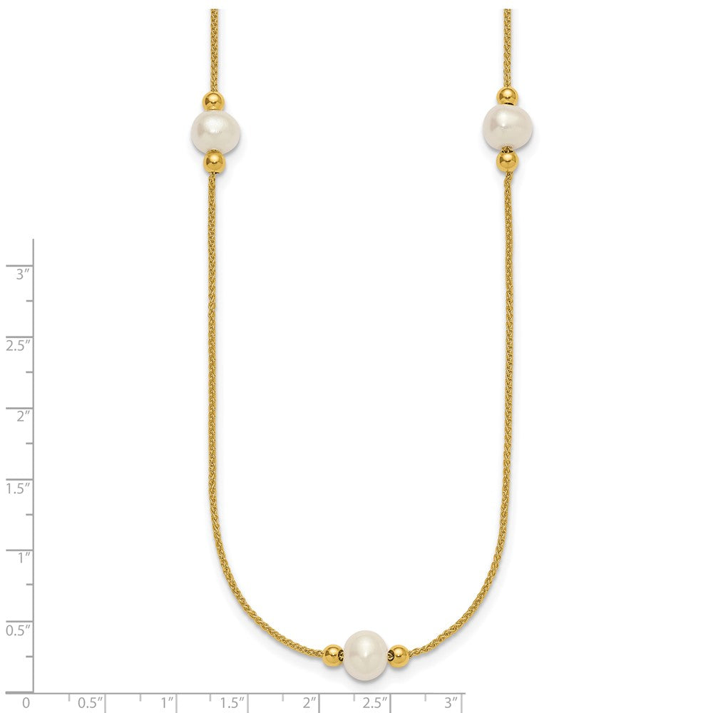 10k Polished 8-9mm Semi-Round FWC Pearl 3 Station Bracelet