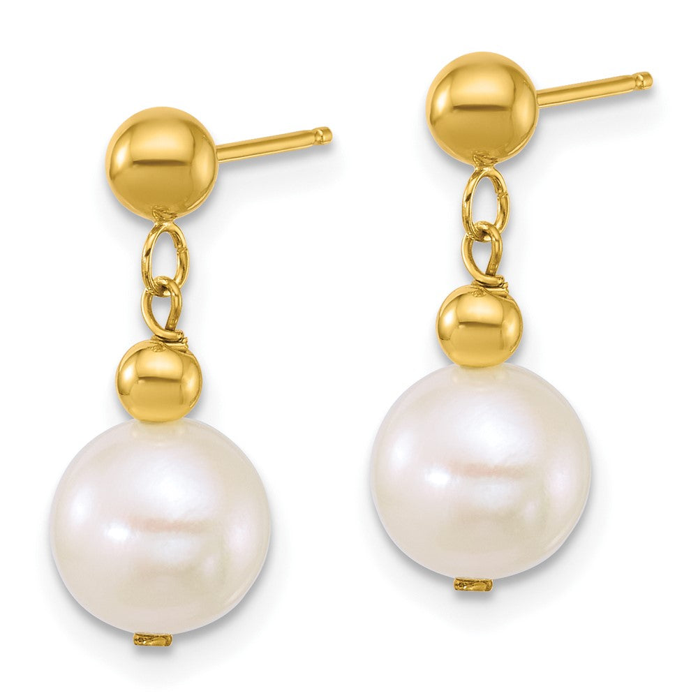 10k Polished 7-8mm Semi-Round FWC Pearl Post Dangle Earrings