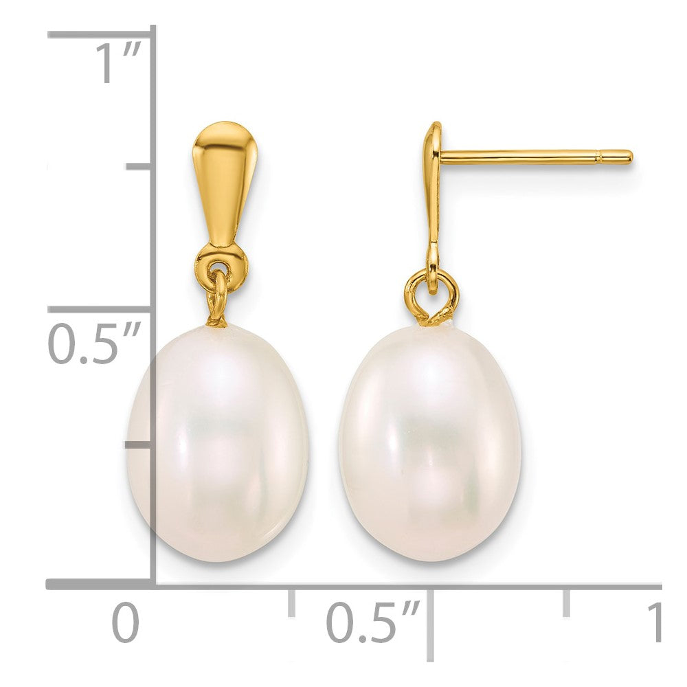 10k 8-9mm Rice White Freshwater Cultured Pearl Post Dangle Earrings
