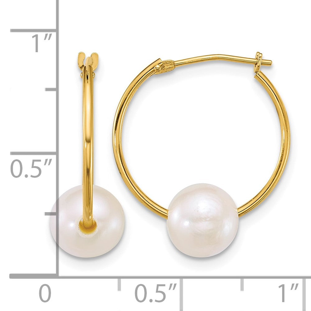 10k 7-8mm Semi-Rnd White Freshwater Cultured Pearl Hoop Earrings