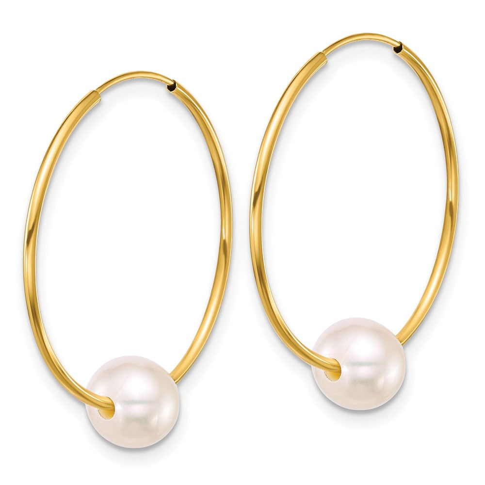 10k 6-7mm Semi-Round Freshwater Cultured Pearl Hoop Earrings