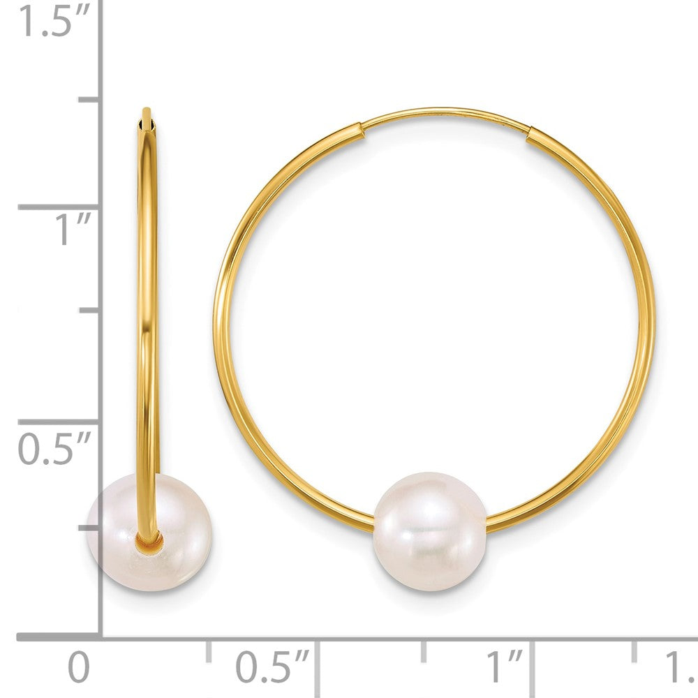 10k 6-7mm Semi-Round Freshwater Cultured Pearl Hoop Earrings