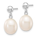 10k WG 8-9mm White Rice FWC Pearl Dangle Post Earrings