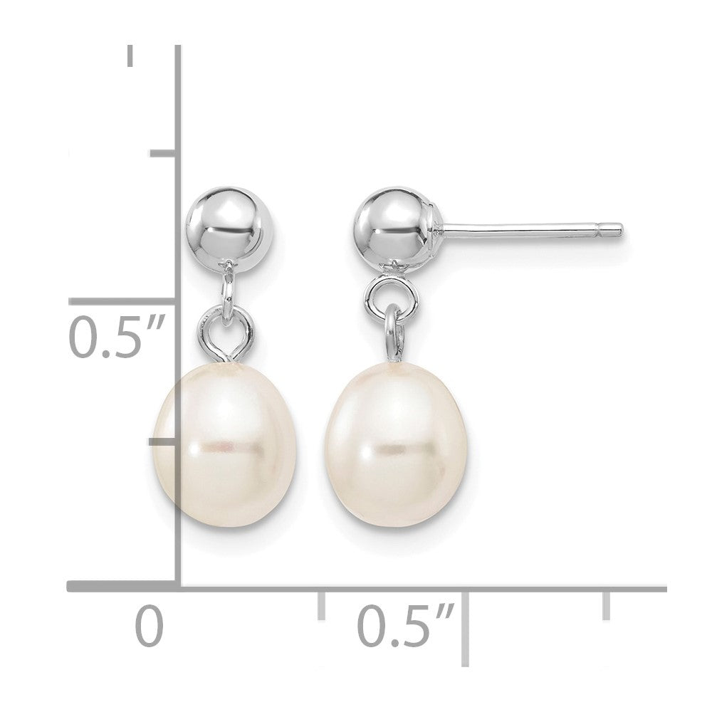 10kw 6-7mm White Rice Freshwater Cultured Pearl Dangle Post Earrings