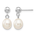 10kw 6-7mm White Rice Freshwater Cultured Pearl Dangle Post Earrings