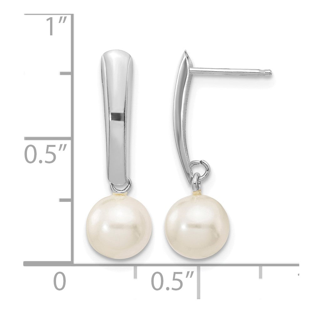 10K White Gold 6-7mm Round White FWC Pearl Dangle Earrings