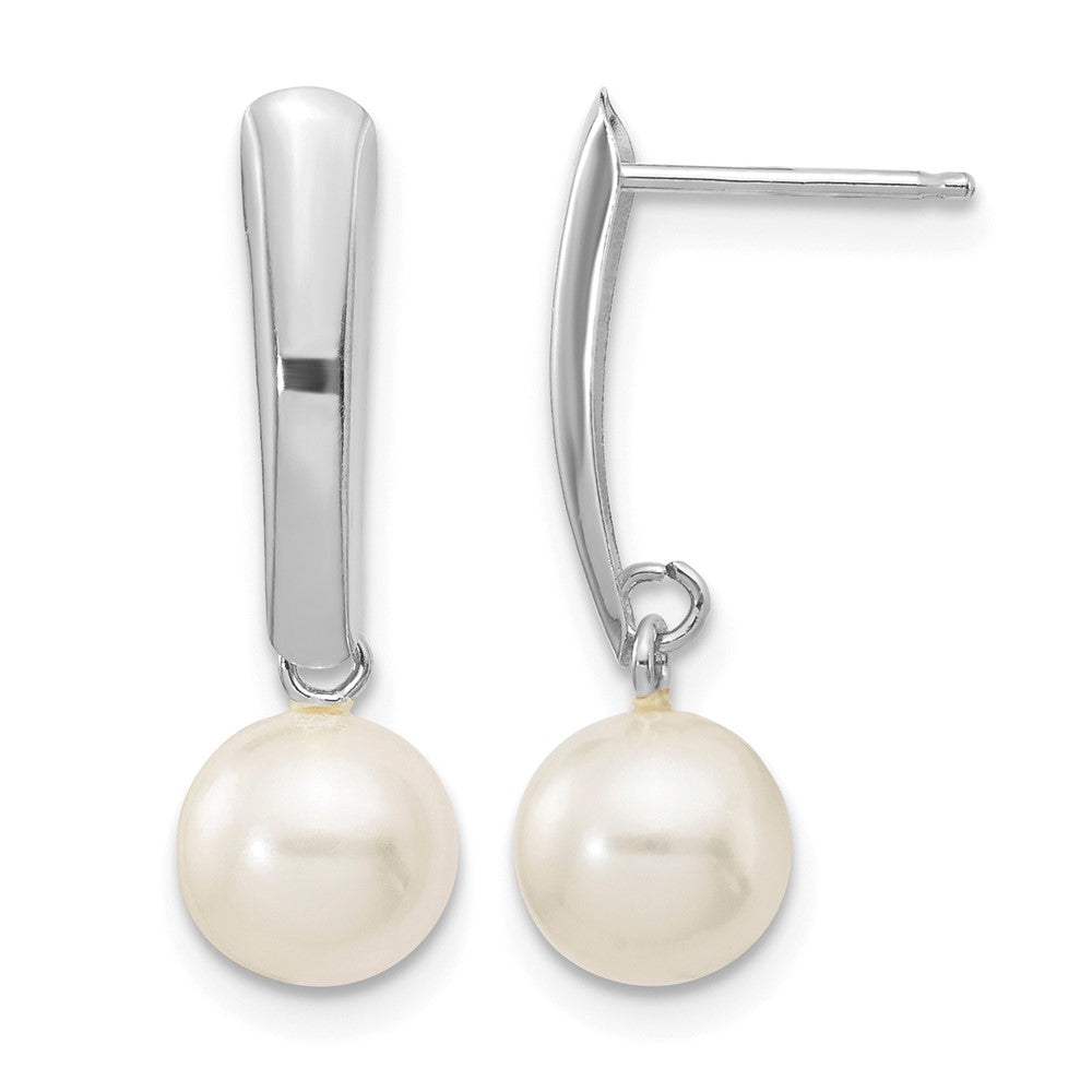 10K White Gold 6-7mm Round White FWC Pearl Dangle Earrings