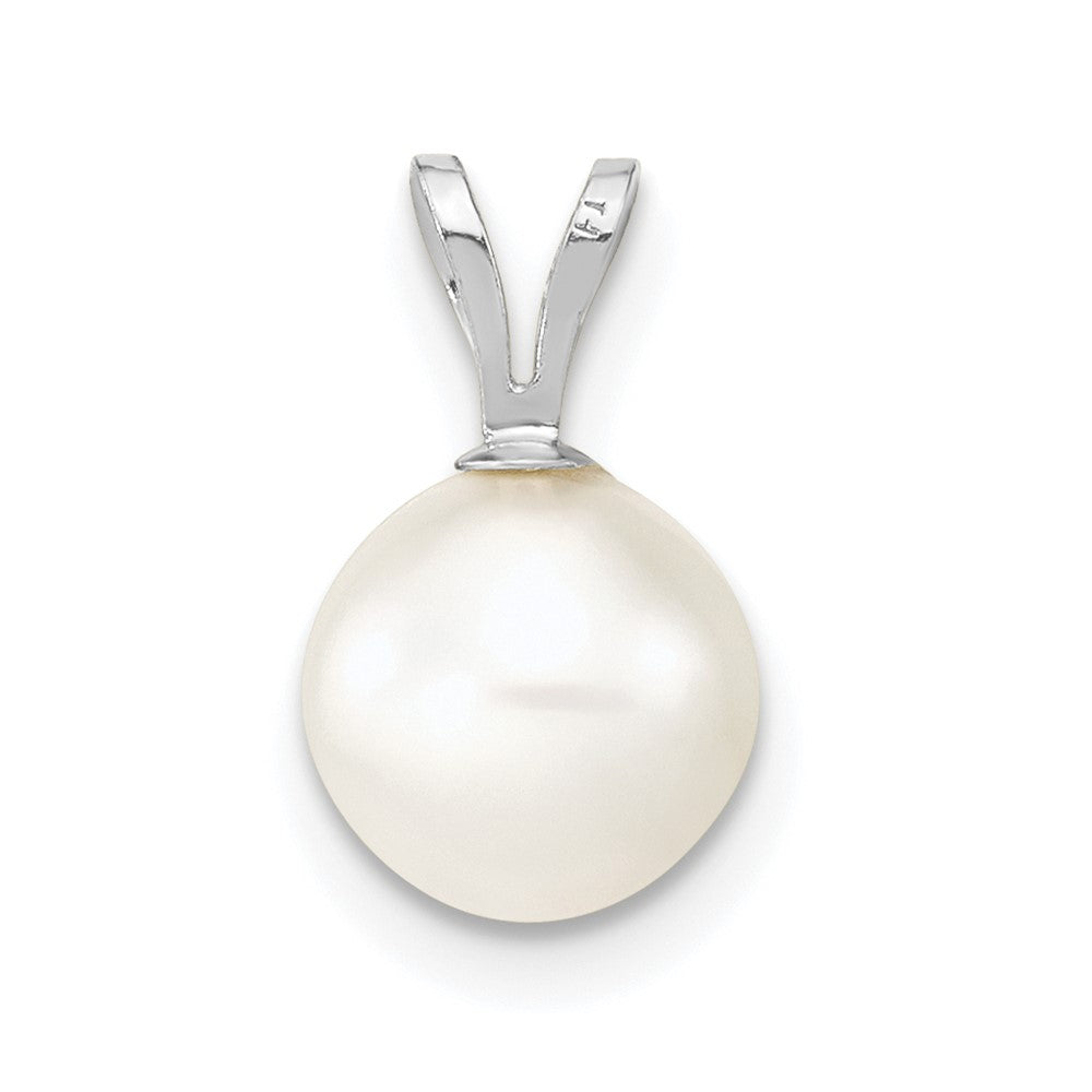 10k WG 7-8mm Round White Freshwater Cultured Pearl Pendant