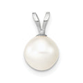 10k WG 7-8mm Round White Freshwater Cultured Pearl Pendant