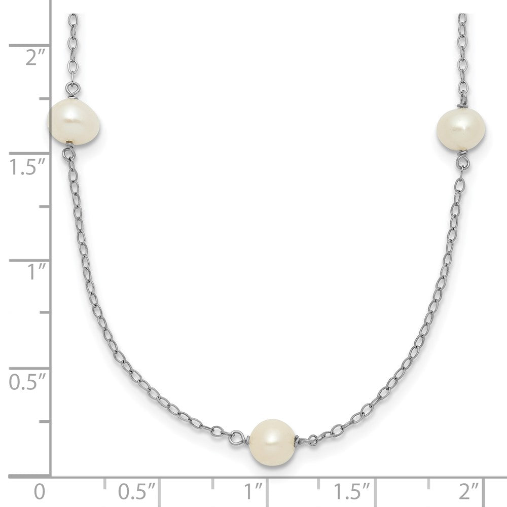 10K White Gold 5-6mm Round White FWC Pearl 7 Station Necklace