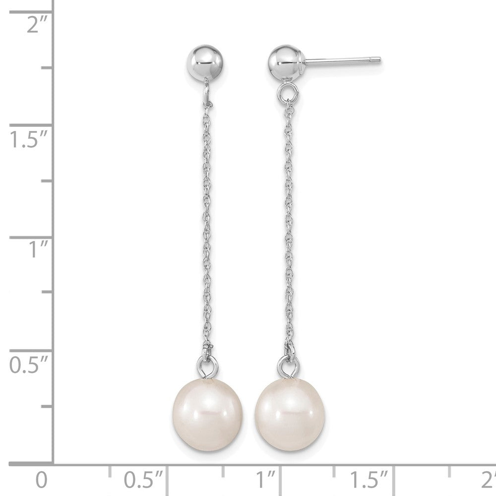 10kw 7-8mm White Round Freshwater Cultured Pearl Dangle Post Earrings