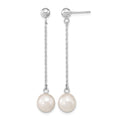 10kw 7-8mm White Round Freshwater Cultured Pearl Dangle Post Earrings