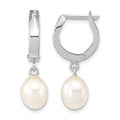 10K White Gold 6-7mm Teardrop White FWC Pearl Hoop Dangle Earrings