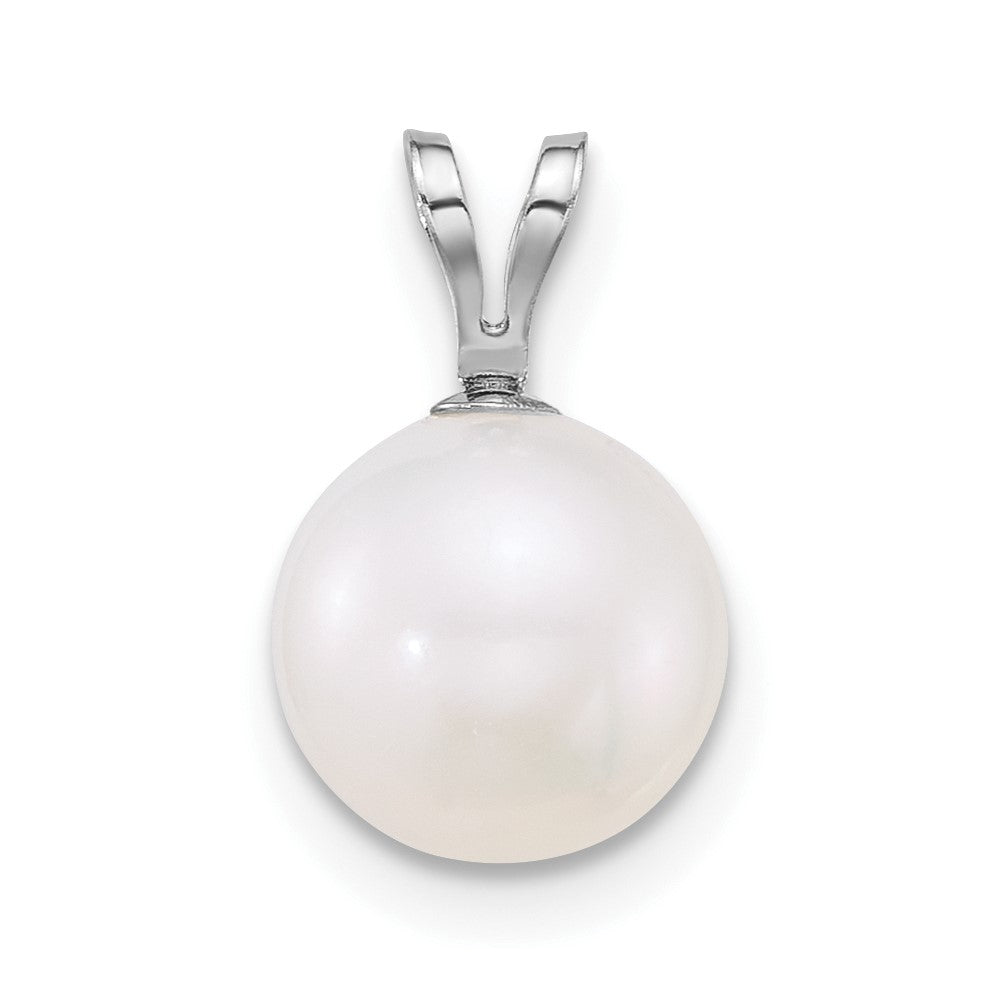 10k WG 8-9mm Round White Freshwater Cultured Pearl Pendant