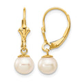 10K 6-7mm White Round Freshwater Cultured Pearl Leverback Earrings