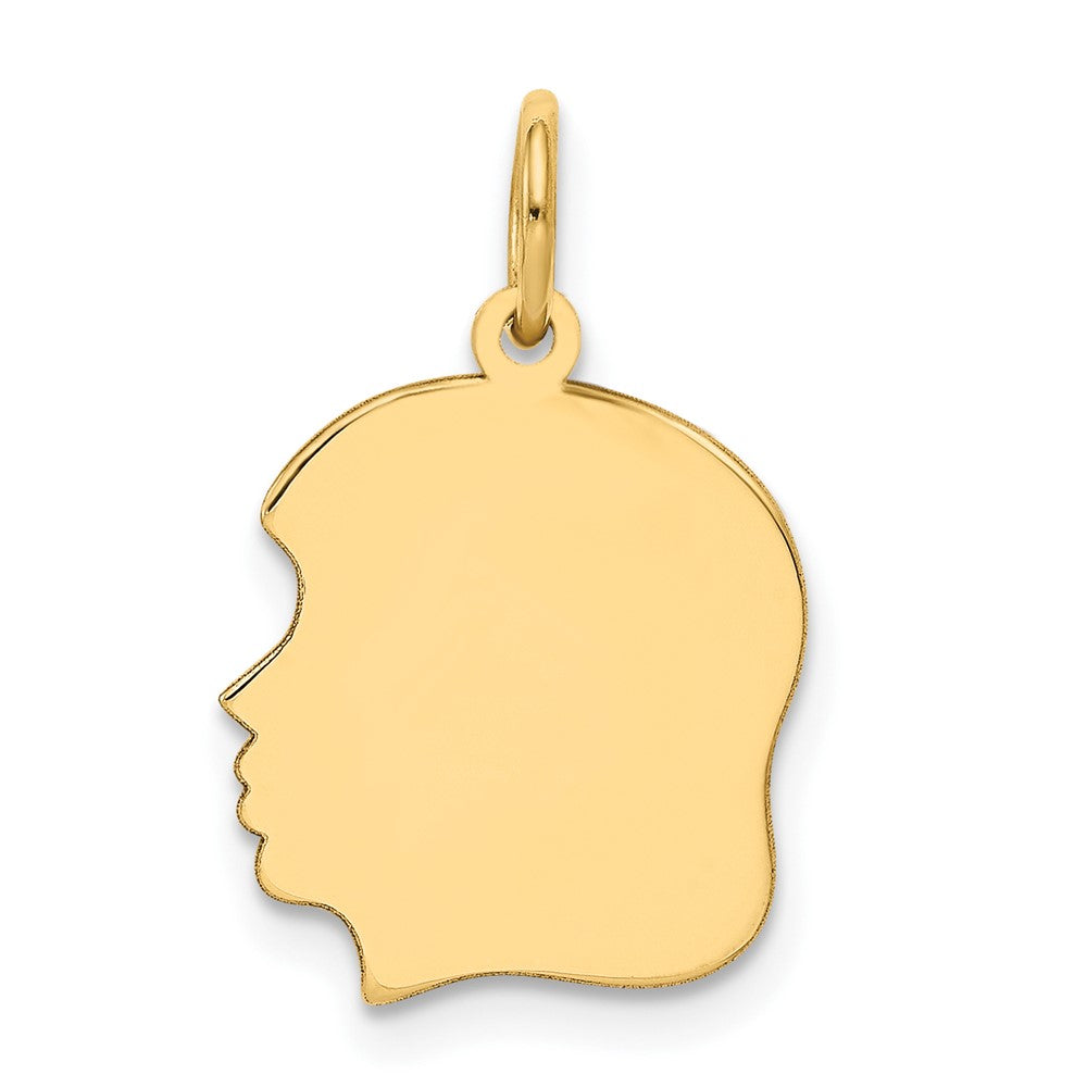 10K Plain Medium .018 Gauge Facing Right Engravable Girl Head Charm