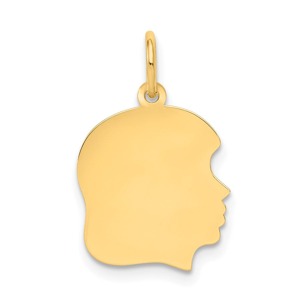 10K Plain Medium .018 Gauge Facing Right Engravable Girl Head Charm