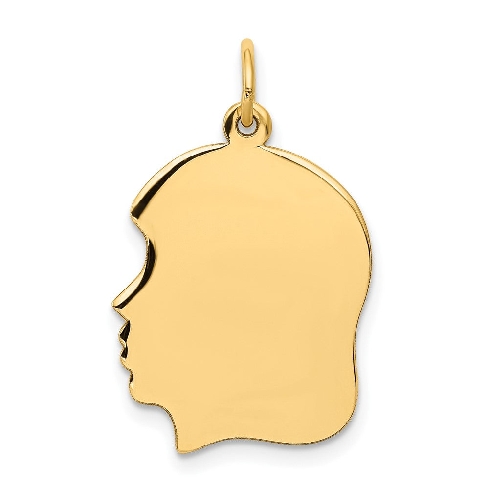 10K Plain Medium .018 Gauge Facing Right Engravable Girl Head Charm