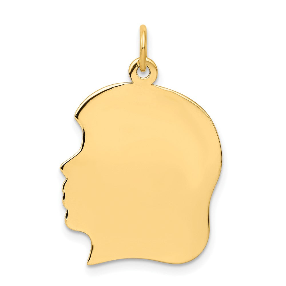 10K Plain Large .013 Gauge Facing Right Engravable Girl Head Charm