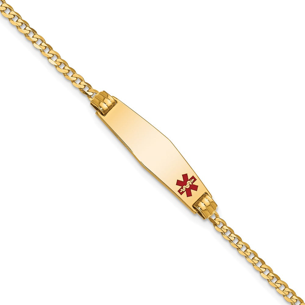 10k Medical Soft Diamond Shape Red Enamel Curb Link ID Bracelet