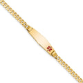10k Medical Soft Diamond Shape Red Enamel Curb Link ID Bracelet