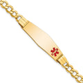 10k Semi-solid Medical Soft Diamond Shape Red Enamel Curb Link ID Bracelet