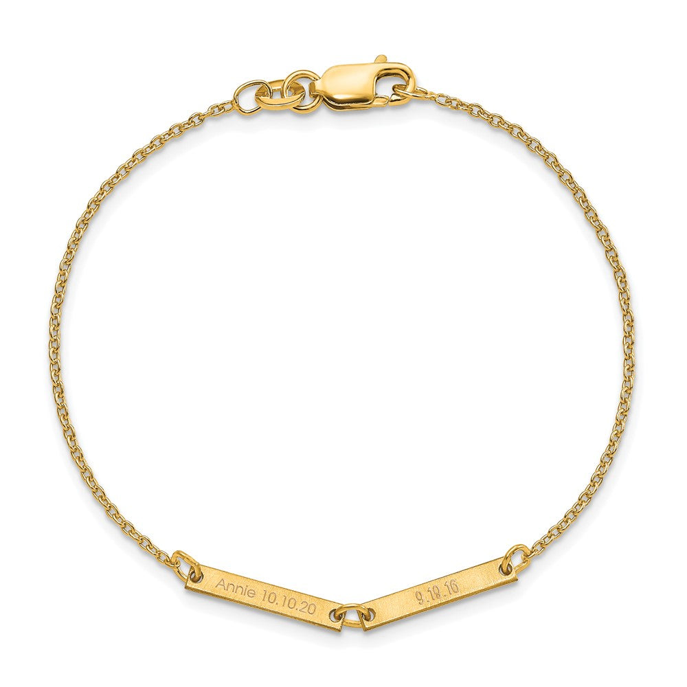 10k Yellow Gold Brushed 2 Station Bracelet