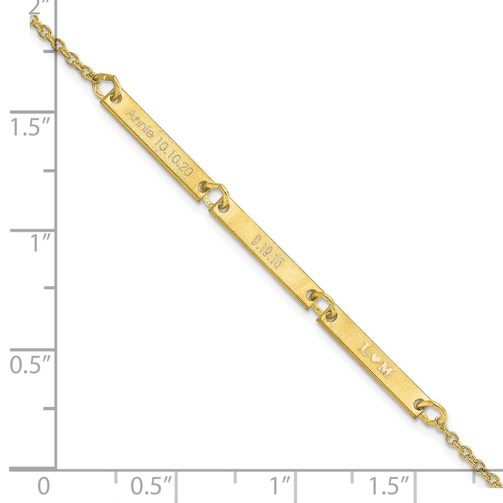 10k Yellow Gold Brushed 3 Station Bracelet