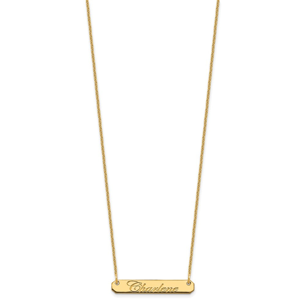 10k Yellow Gold Small EDWARDIAN SCRIPT Bar Necklace