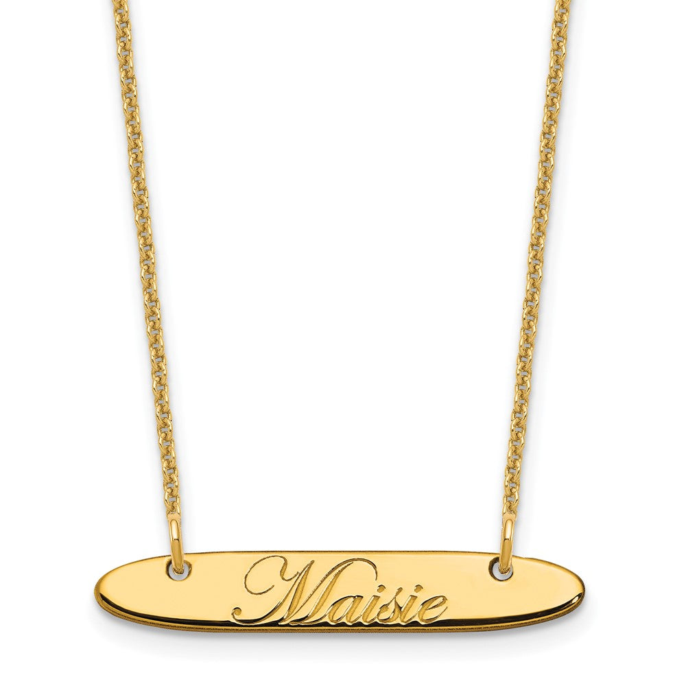 10k Yellow Gold Small Oblong EDWARDIAN SCRIPT Bar Necklace