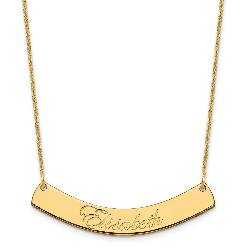 10k Yellow Gold Medium EDWARDIAN SCRIPT Curved Bar Necklace