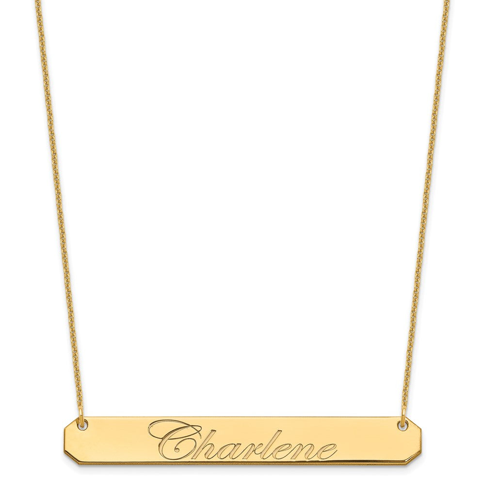 10k Yellow Gold Large EDWAEDIAN SCRIPT Bar Necklace