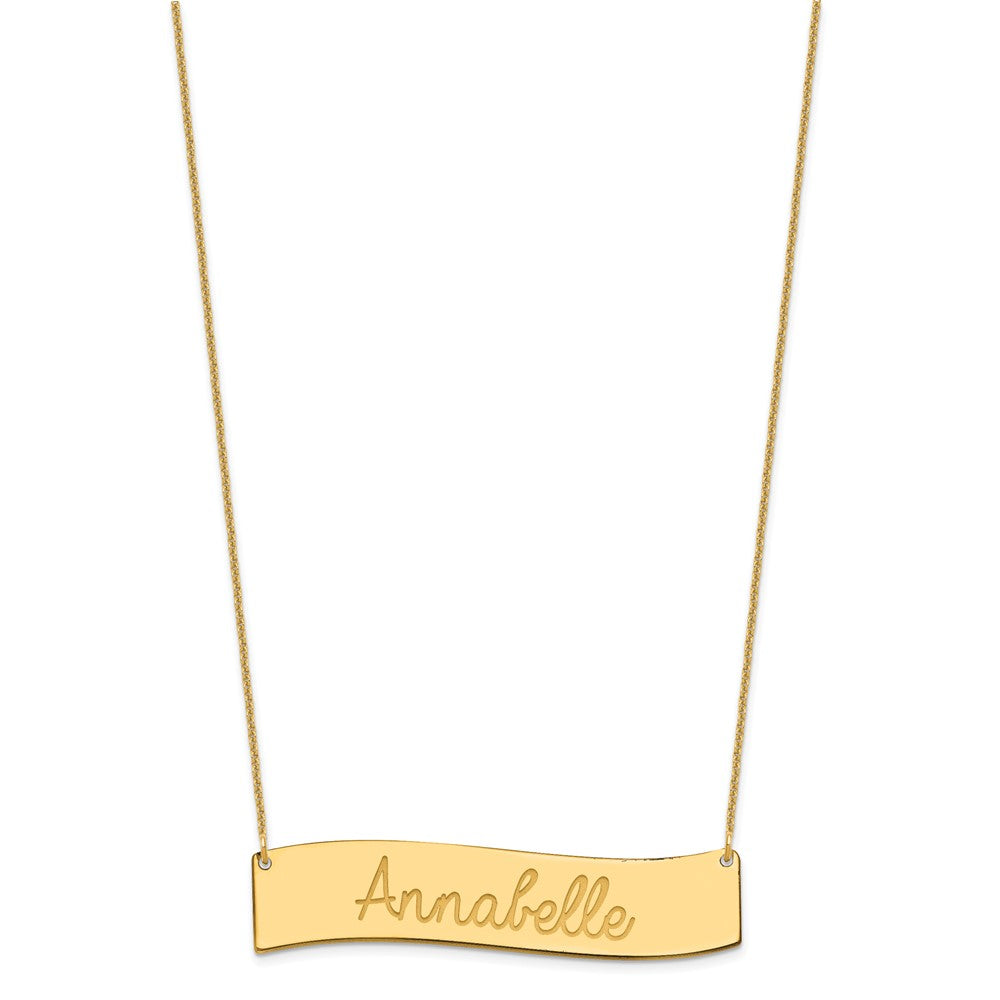 10k Yellow Gold Medium ALWAYS IN MY HEART Curved Bar Necklace