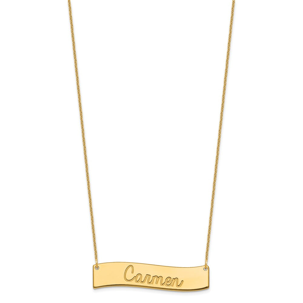 10k Yellow Gold Medium ALWAYS IN MY HEART Curved Bar Necklace
