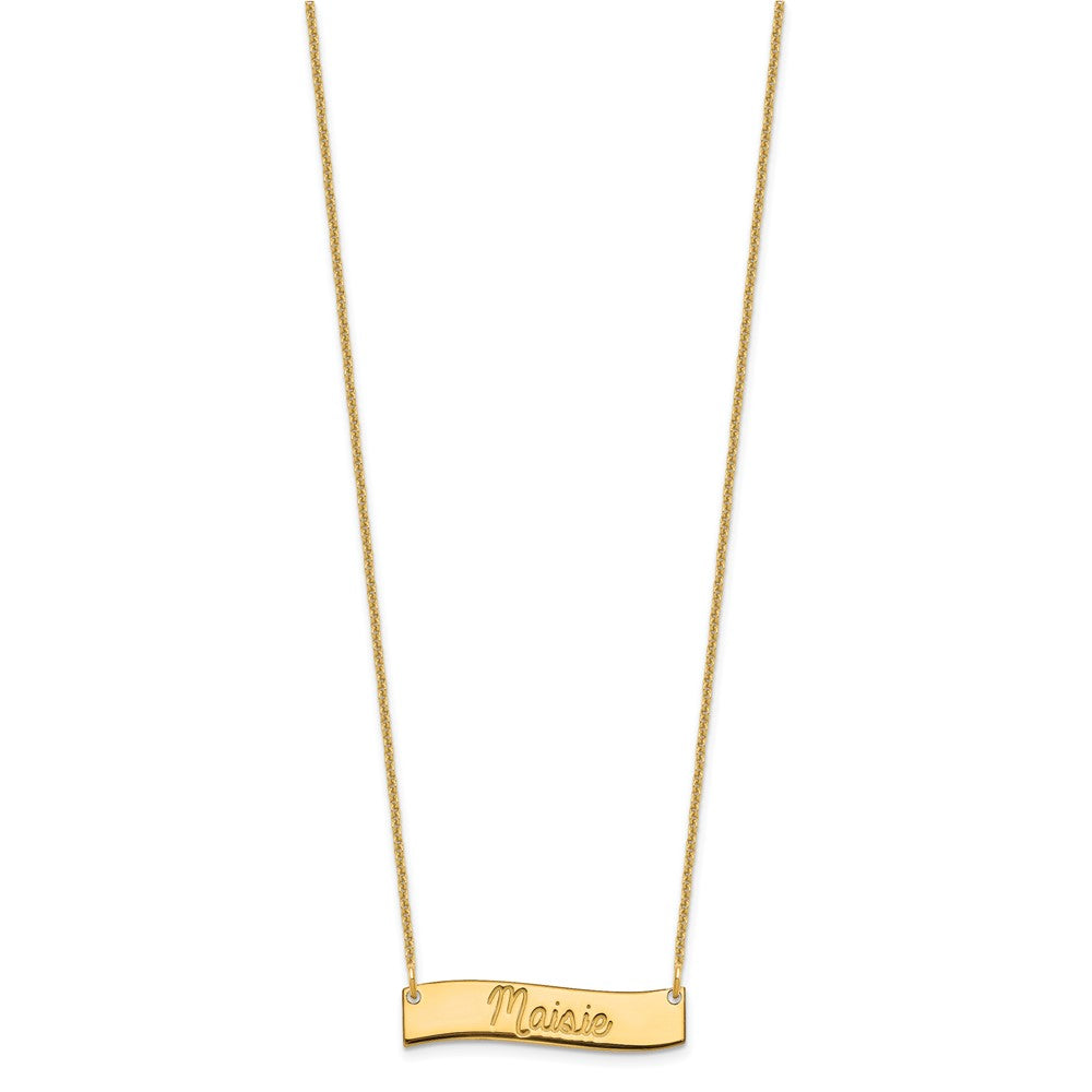 10k Yellow Gold Small ALWAYS IN MY HEART Curved Bar Necklace