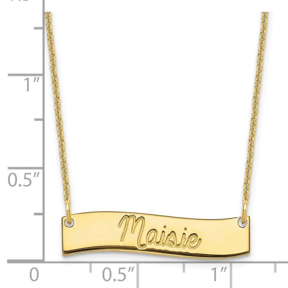 10k Yellow Gold Small ALWAYS IN MY HEART Curved Bar Necklace