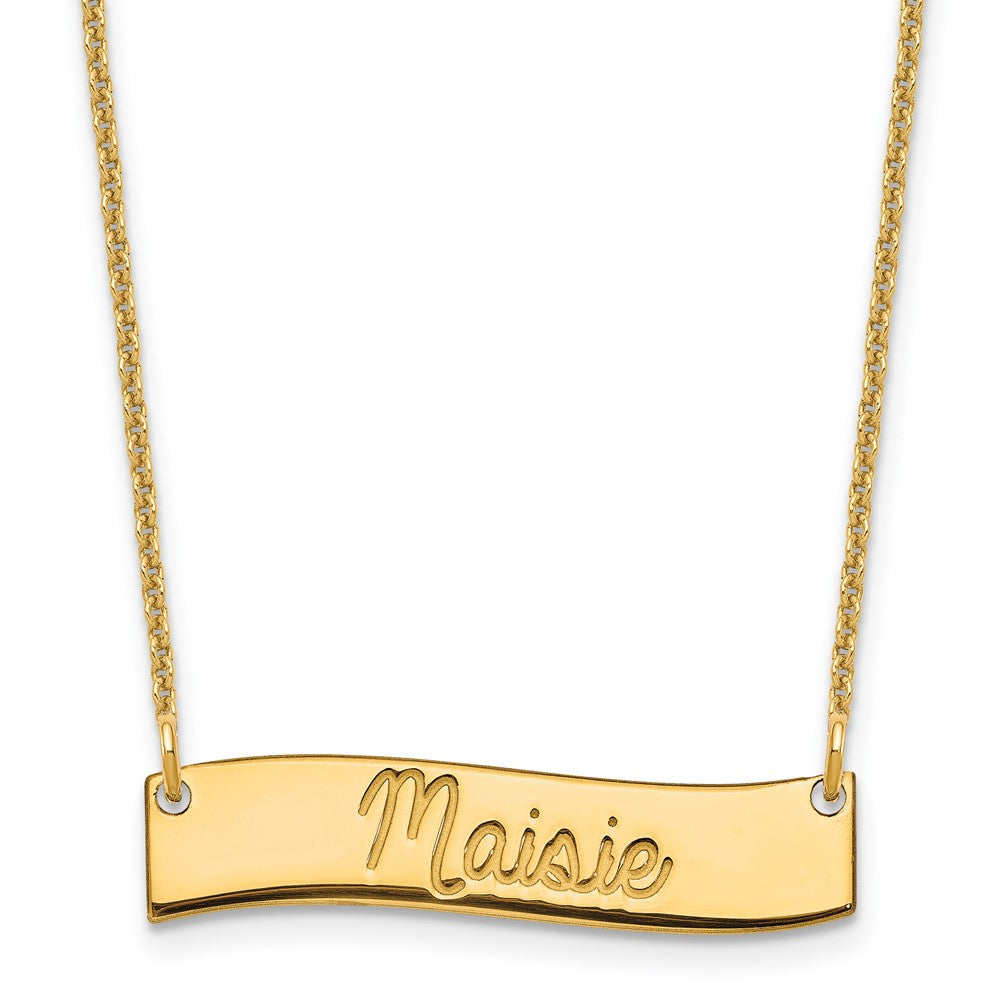 10k Yellow Gold Small ALWAYS IN MY HEART Curved Bar Necklace