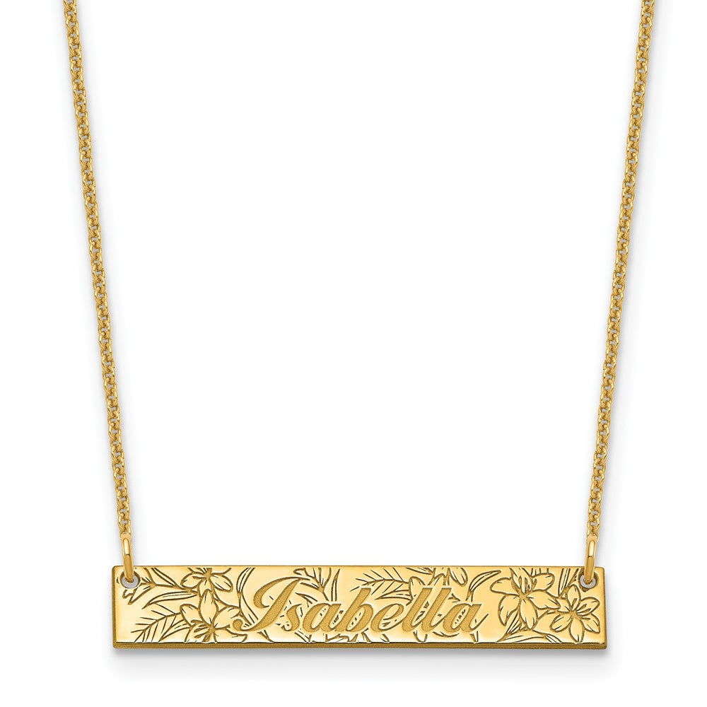 10k Yellow Gold Name and Birth Flower Bar Necklace