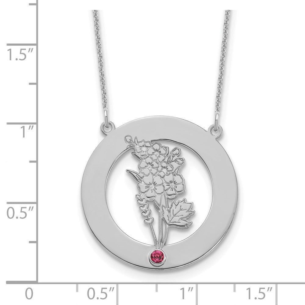 10k White Gold Circle w/1 Birth Flower and Birthstone Necklace