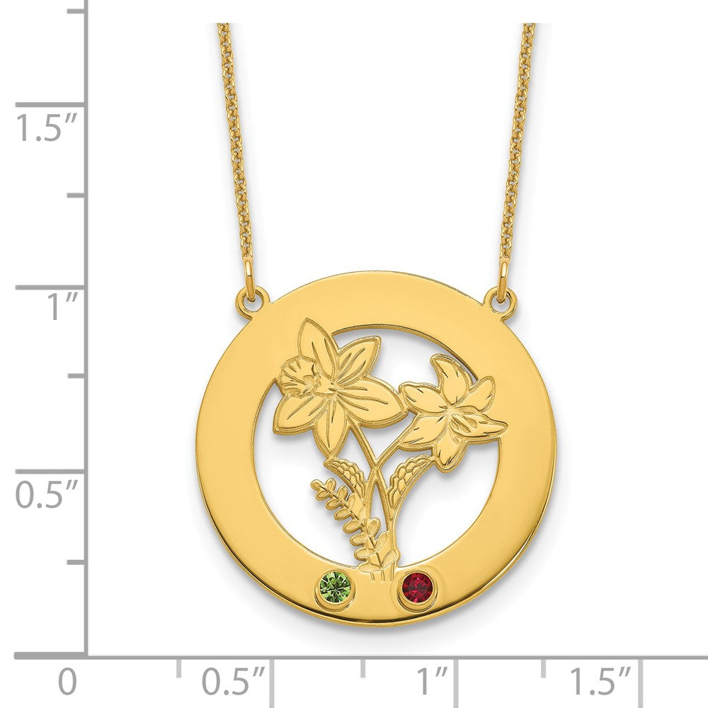 10k Yellow Gold Circle w/2 Birth Flower and Birthstone Necklace