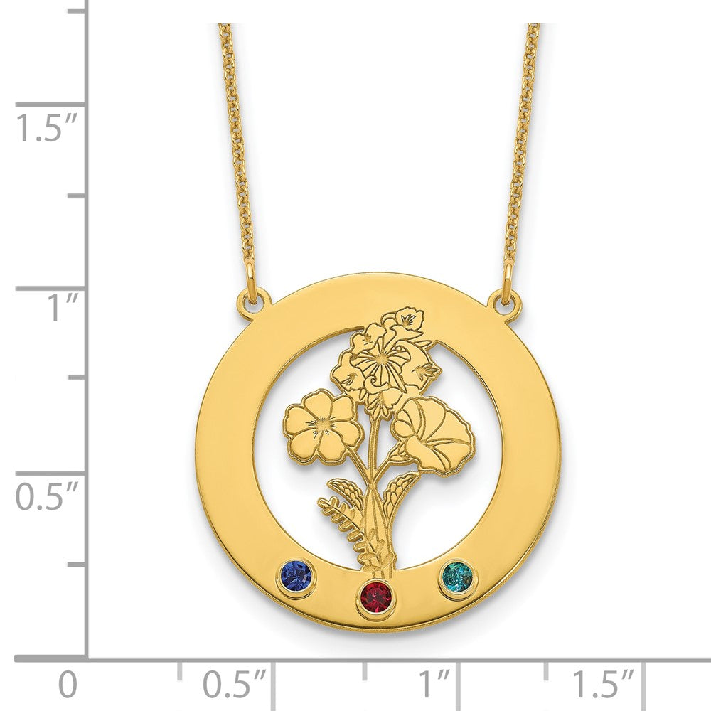 10k Yellow Gold Circle w/3 Birth Flower and Birthstone Necklace