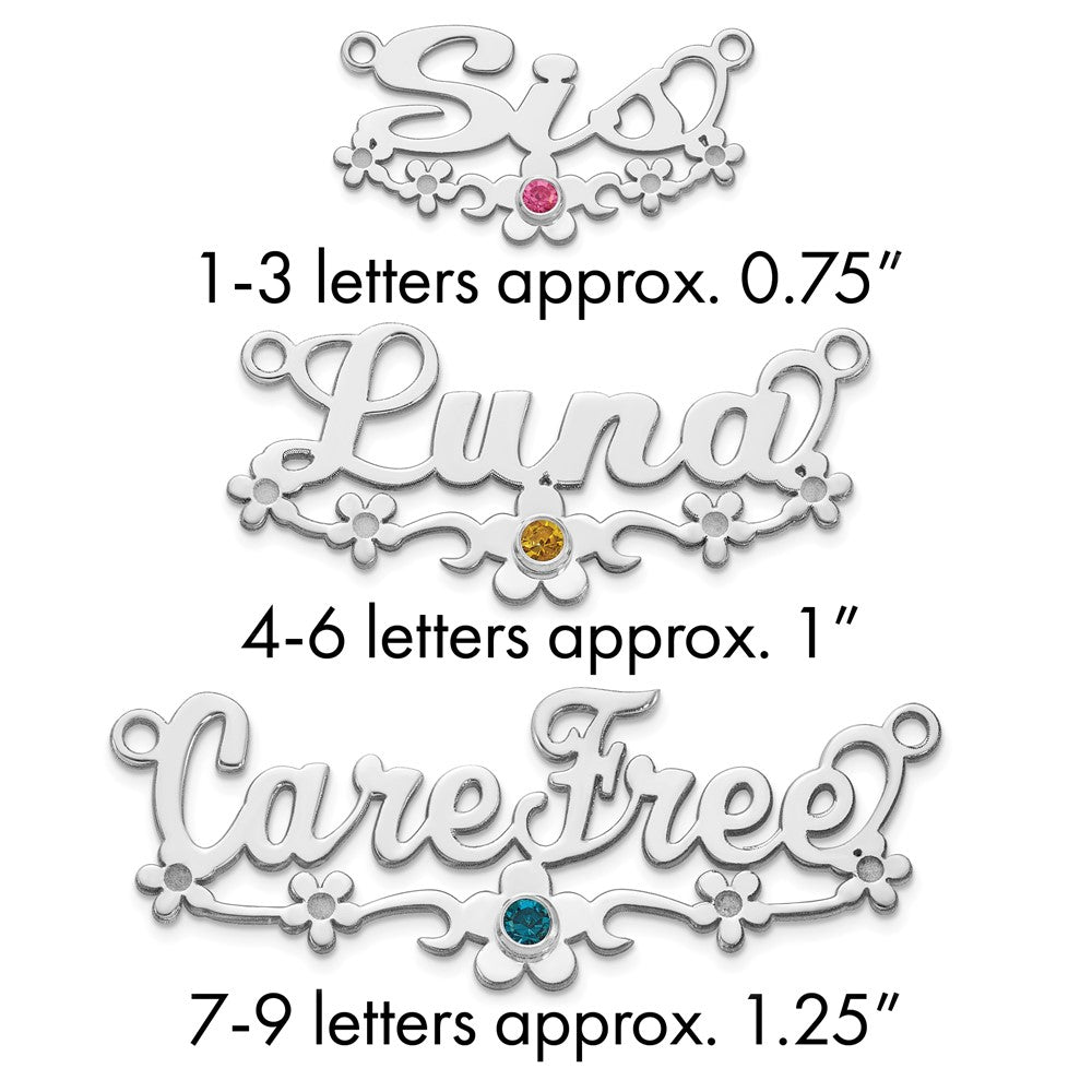 10k WG with 14k Rhod-plated Bezel Birthstone Flower Name Plate